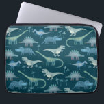Capa Para Notebook Dinossauros bonitos Padrão Verde Escuro<br><div class="desc">Muitos dinossauros azuis,  Tyrannosaurus rex,  Spinossauro,  Stegossauro,  Diplodocus e Tricerátops. Eek!</div>