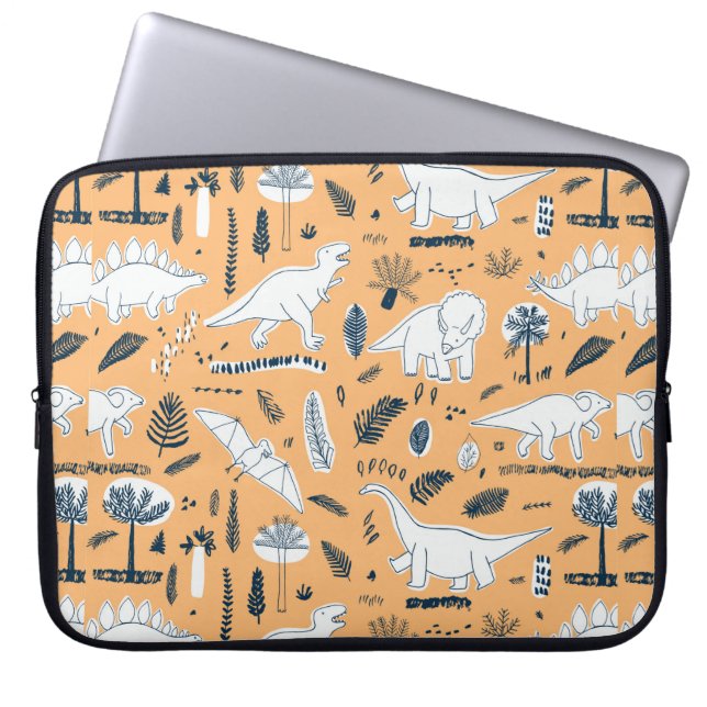 Capa Para Notebook dinossauros engraçados com padrão de folhas de pal (Frente)