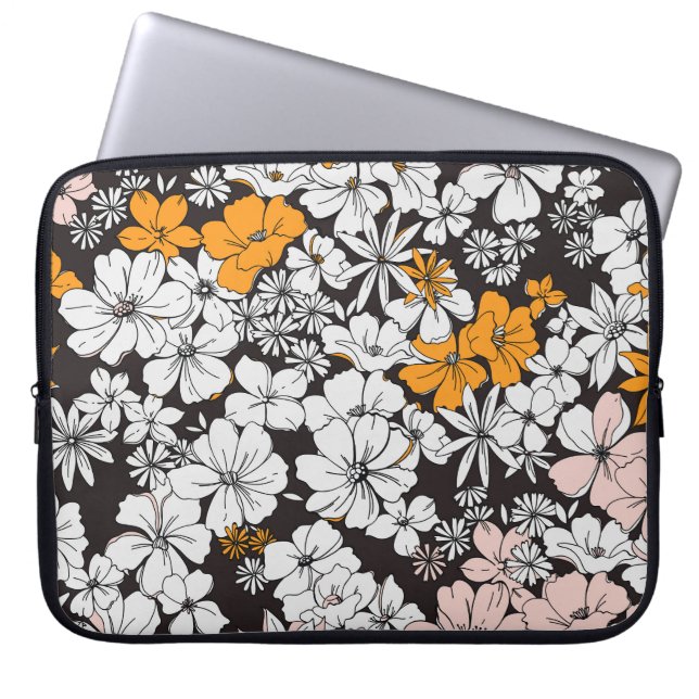 Capa Para Notebook Ditsy Floral: Fundo Escuro Colorido. (Frente)