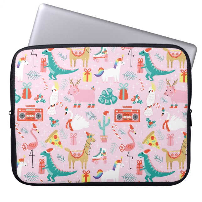 Capa Para Notebook Diversão de Natal: Padrão Invisível De Animais. (Frente)
