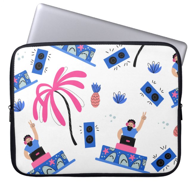 Capa Para Notebook DJ alegre, padrão de praia tropical. (Frente)