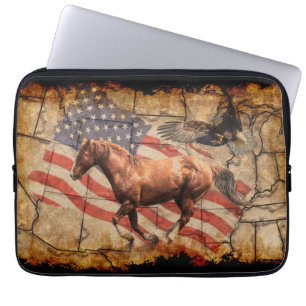 Capa Para Notebook Do "cavalo ocidental título", Eagle e bandeira do