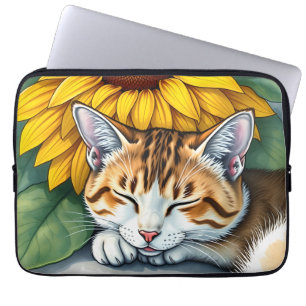 Capa Para Notebook Doce Gatinho Sonolento e Girassóis