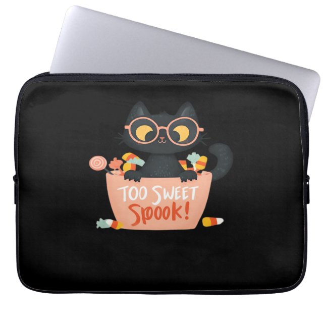 Capa Para Notebook Doces De Halloween De Gato Preto E Bonito - P (Frente)