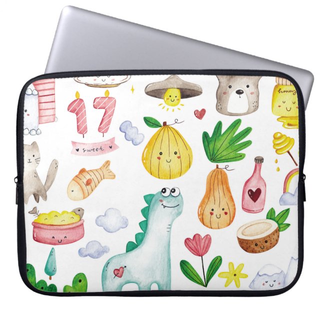 Capa Para Notebook Dodles de aquarela Kawaii, pronto para autocolante (Frente)