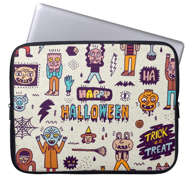 Capa Para Notebook Dodles de Halloween, desenho de desenho animado. (Frente)