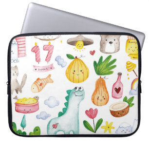 Capa Para Notebook Dodótulos kawaii aquarela isolados em fundo branc