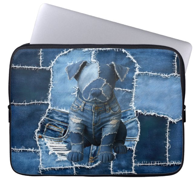 Capa Para Notebook Dog Patchwork Art Denim (Frente)