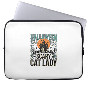 Capa Para Notebook Dona do Gato de Halloween Casa Assombrada Assustad