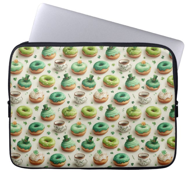 Capa Para Notebook Donuts e Café do Dia de São Patrício em Aquarela (Frente)