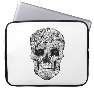 Capa Para Notebook Doodle floral do crânio