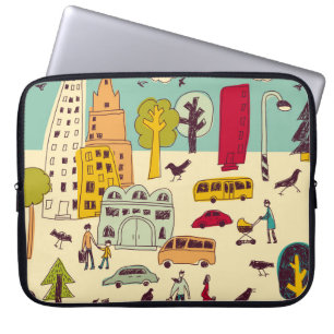 Capa Para Notebook Doodles parque urbano paisagem andando cor cidade