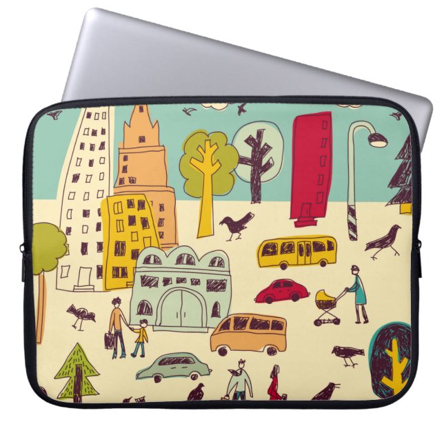 Capa Para Notebook Doodles parque urbano paisagem andando cor cidade  (Frente)