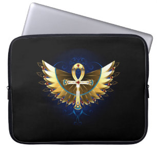 Capa Para Notebook Dourada Ankh com Asas