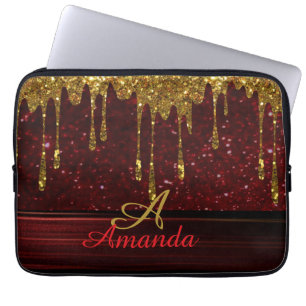 Capa Para Notebook Dourada Glitter Drill Red Sparkle Eletrônicos Bag
