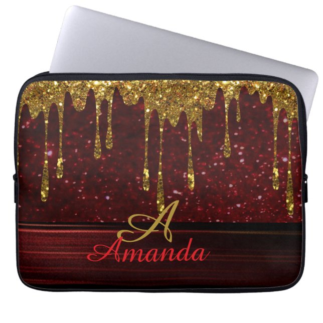 Capa Para Notebook Dourada Glitter Drill Red Sparkle Eletrônicos Bag (Frente)