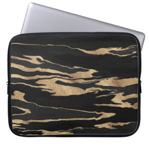 Capa Para Notebook Dourada pintura de Abstrato de mármore preto