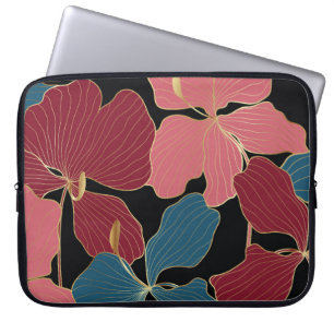 Capa Para Notebook Douradas orquídeas, elegante arte floral.