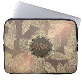 Capa Para Notebook Douradas penas na Rosa Dourada personalizada