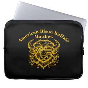 Capa Para Notebook Dourado Bison na Ilustração de Óculos Solares