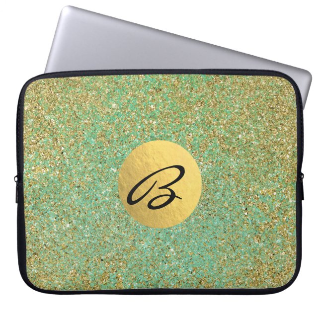 Capa Para Notebook Dourado Brilho Verde Água Glamour Moderno (Frente)