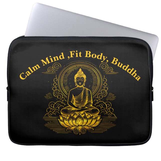 Capa Para Notebook Dourado Buda Sentado em Lotus Pose (Frente)