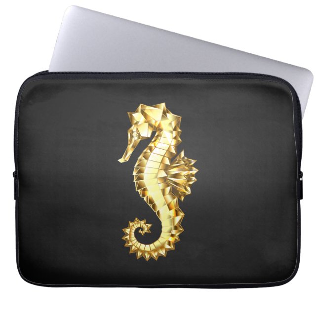 Capa Para Notebook Dourado Cavalo de Mar Poligonal (Frente)