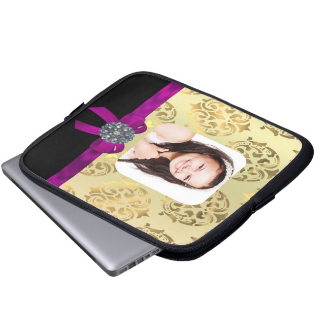 Capa Para Notebook Dourado e negro damasco (Frente Inferior)
