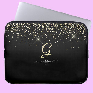 Capa Para Notebook Dourado Glitter & Monograma - Nome do Script Branc