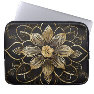 Capa Para Notebook Dourado Mandala Floral Preto Monograma Inicial Ele