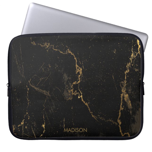 Capa Para Notebook Dourado mármore negro (Frente)