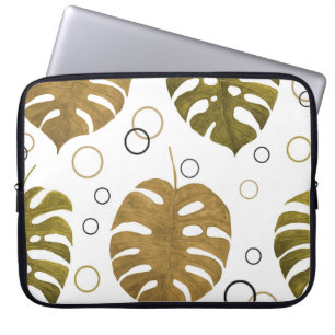 Capa Para Notebook Dourado tropical: Monstera Leaf Watercolor