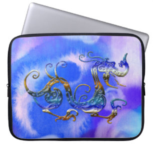 Capa Para Notebook Dragão Asiático 3D na Bolsa de laptop de Aquarela