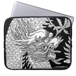 Capa Para Notebook Dragão Chinês Tradicional - Esquema Preto e Branco