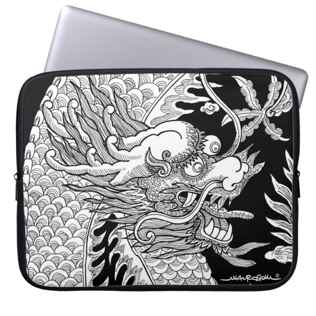 Capa Para Notebook Dragão Chinês Tradicional - Esquema Preto e Branco (Frente)