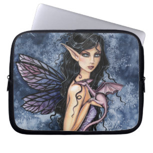 Capa Para Notebook Dragão de Ámbar Roxo Arte Fantasia Fada
