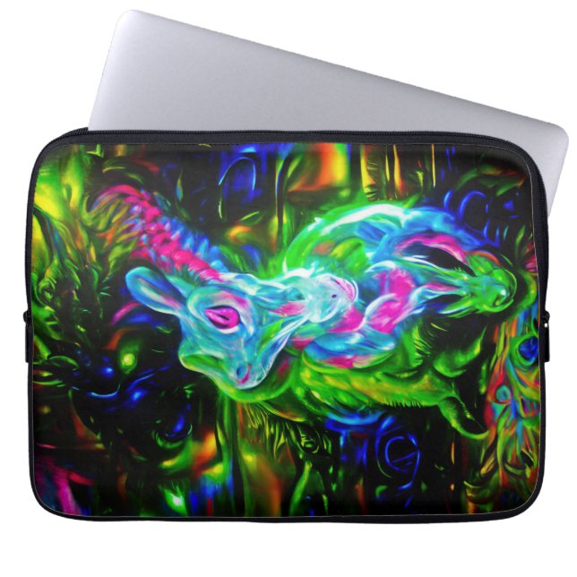 Capa Para Notebook Dragão do Coelho Psicodélico em Neon Fantasy (Frente)