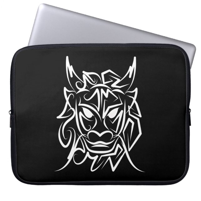 Capa Para Notebook Dragão Tribal Negro e Branco (Frente)