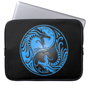 Capa Para Notebook Dragões, azul e preto de Yin Yang