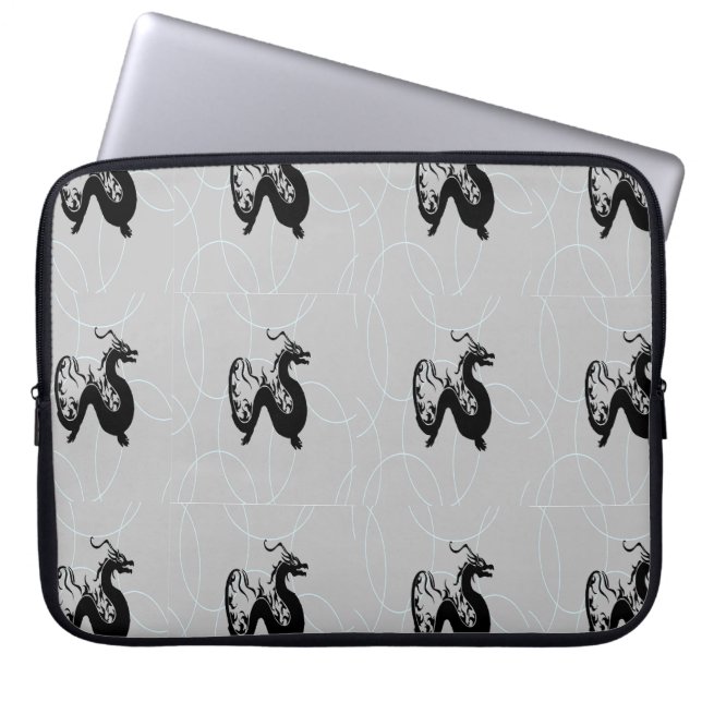 Capa Para Notebook Dragões negros na cinza (Frente)