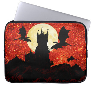Capa Para Notebook Dragões que voam, castelo do penhasco, Lua cheia,