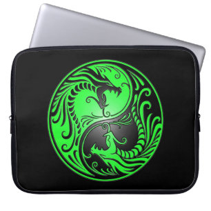 Capa Para Notebook Dragões, verde e preto de Yin Yang
