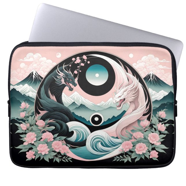 Capa Para Notebook Dragon Floral Mountain Pink Sage Teal (Frente)