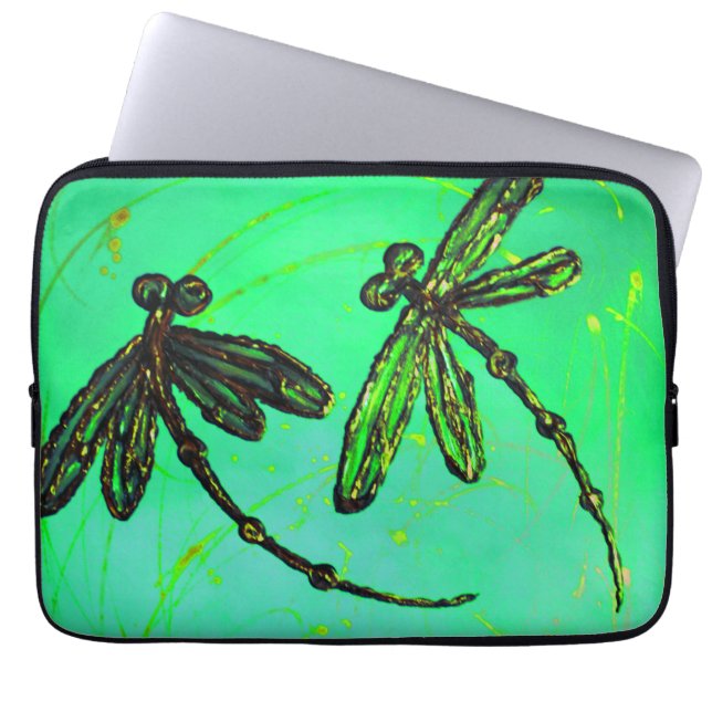 Capa Para Notebook Dragonflies Grelha Verde Grelha Turquesa (Frente)