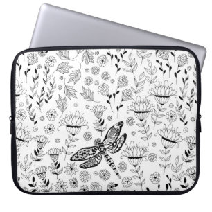 Capa Para Notebook Dragonfly e flores