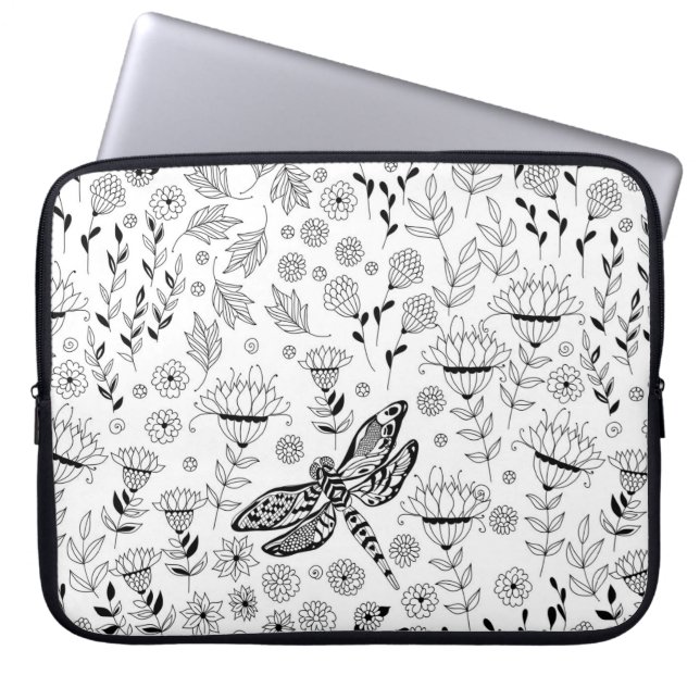 Capa Para Notebook Dragonfly e flores (Frente)