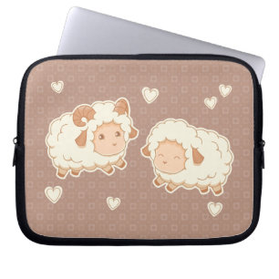 Capa Para Notebook Duas Pequenas Ovelhas Bonitas, Ram Ewe, em Castanh