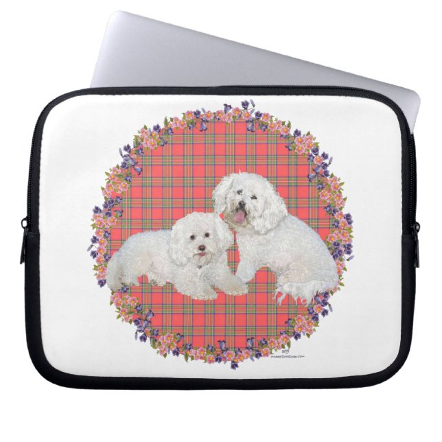 Capa Para Notebook Duo Bichon Frise Xadrez (Frente)