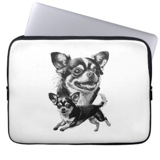 Capa Para Notebook Duo de Chihuahua Encantador Pet Preto e Branco