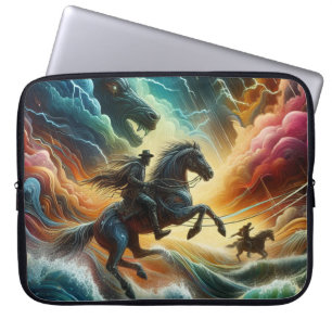 Capa Para Notebook Duo Dinâmico: Aventura Stormy Horseback